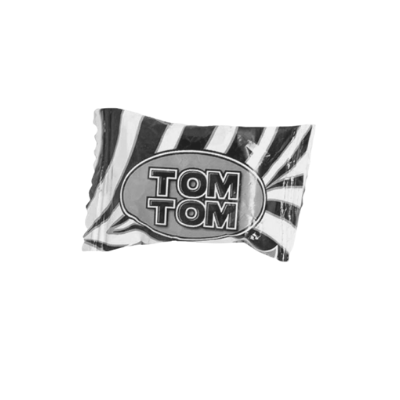 Besides black and white, what’s the other colour on the original Tom Tom wrapper