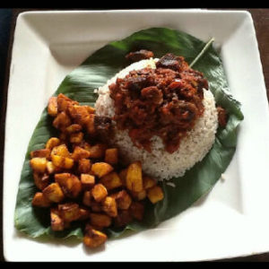 Ofada rice and plantain