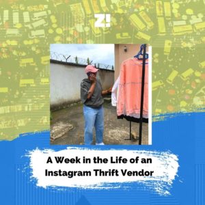 A Week in the life of a thrift vendor feature graphic design image. Denim Vendor