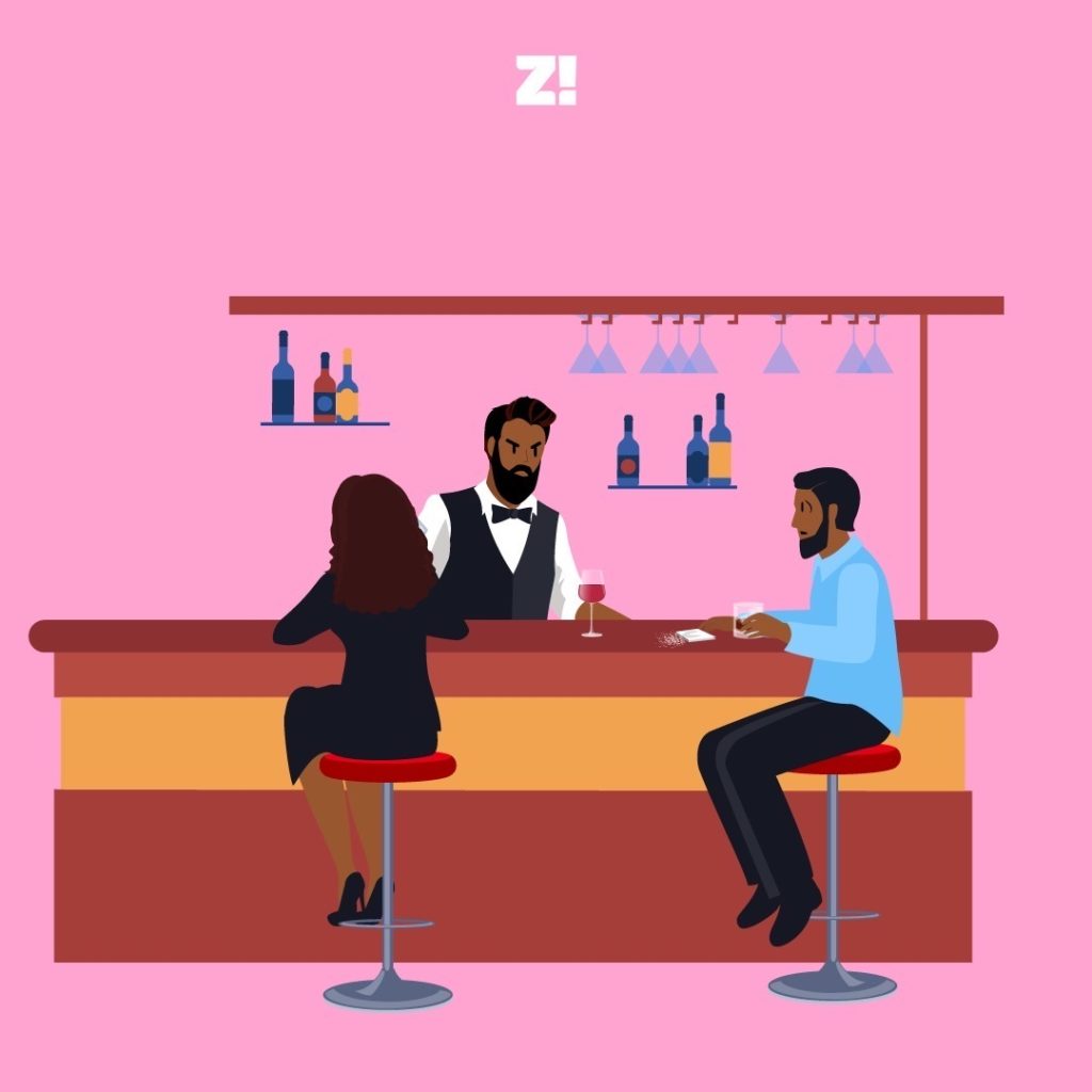 Animation of a man protecting a woman's drink